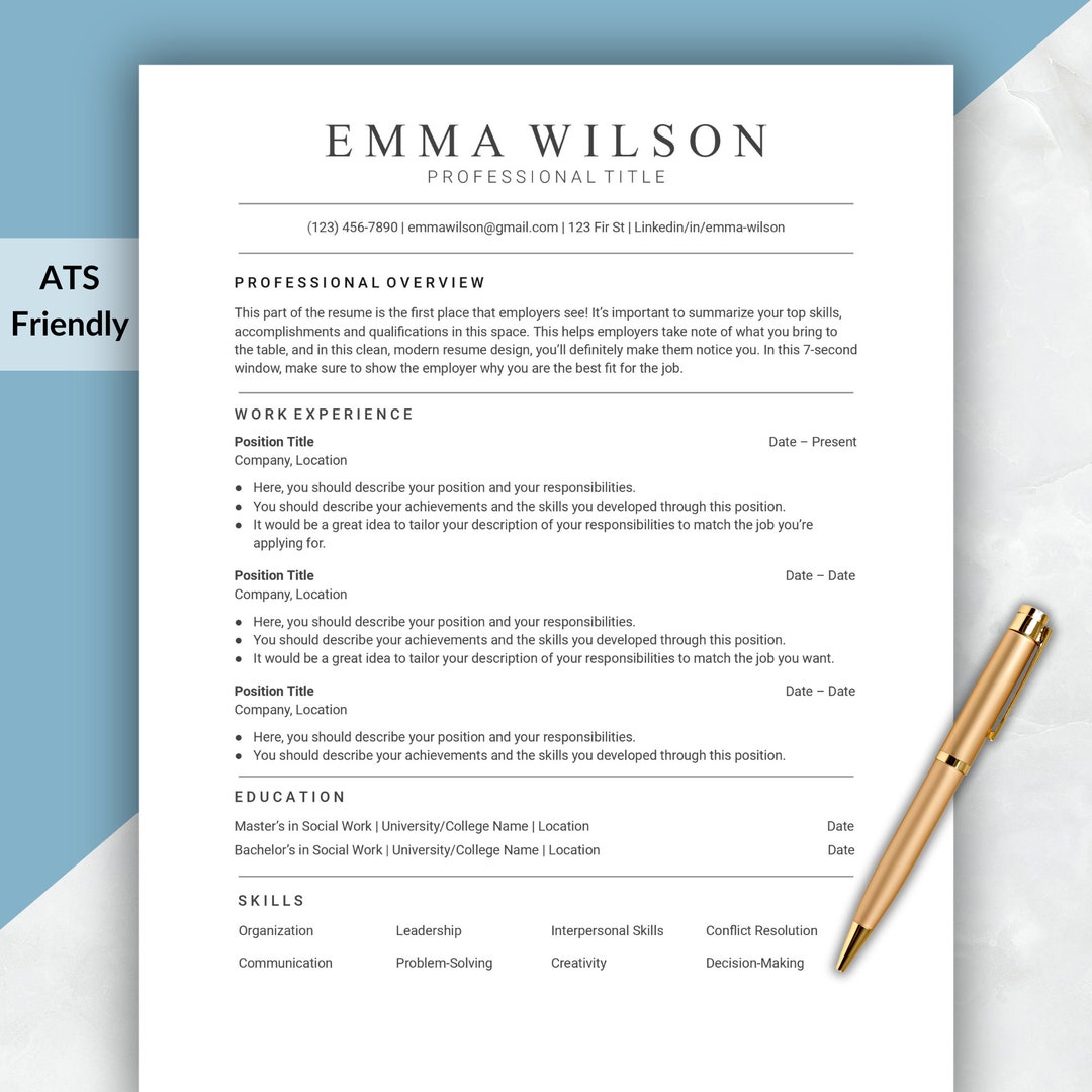 ATS Friendly Resume Template Word Google Docs ATS Resume - Etsy