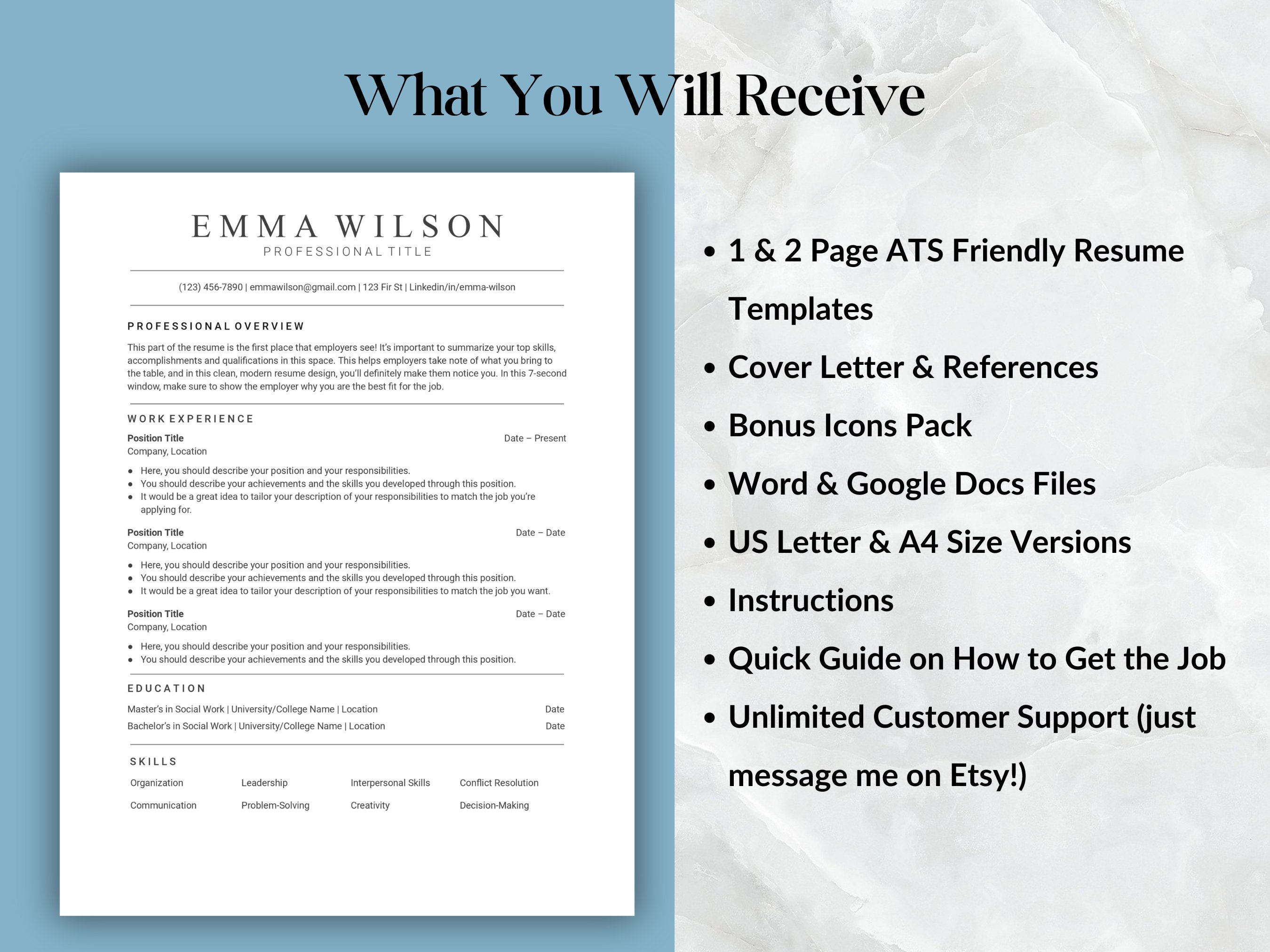 ATS Friendly Resume Template Word Google Docs ATS Resume - Etsy