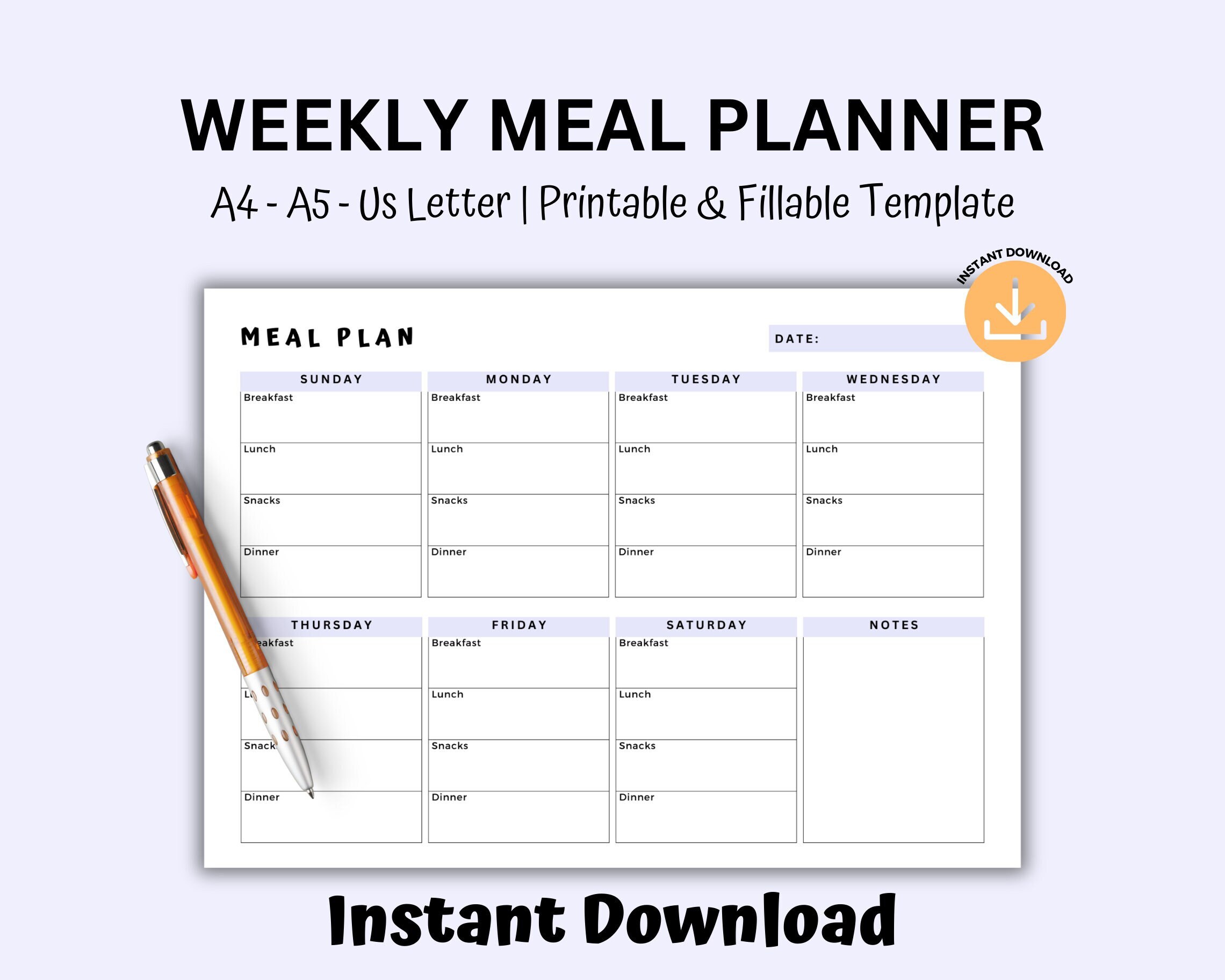 Weekly Meal Planner 7 Day Meal Planner Weight Loss Meal - Etsy