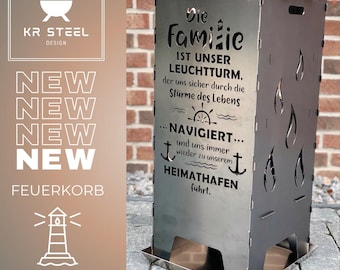 Feuertonne Feuerkorb Feuerschale Motiv Leuchtturm Familie 75 cm