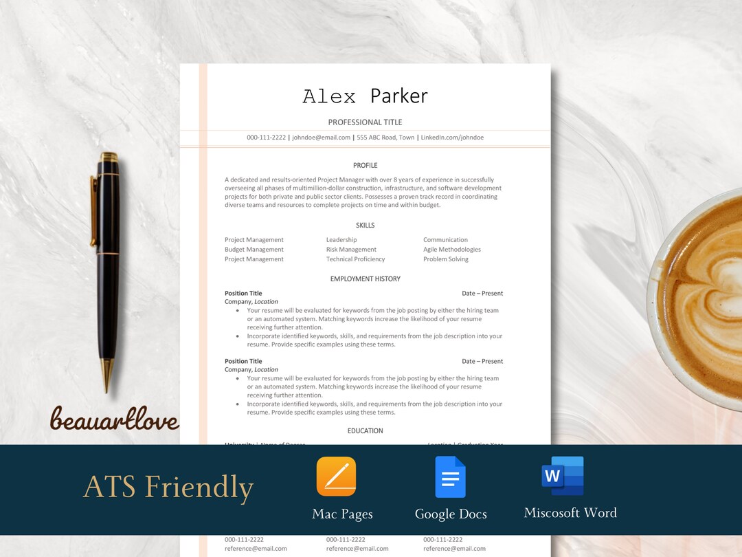 ATS Resume Template | Modern CV, Cover Letter (google Docs) - Etsy