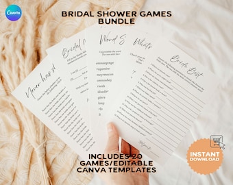 Bridal Shower Games, Bridal Shower Bundle,Bachelorette Games, Who Knows The Bride, He Said She Said, Would Bride Rather, Editable Template