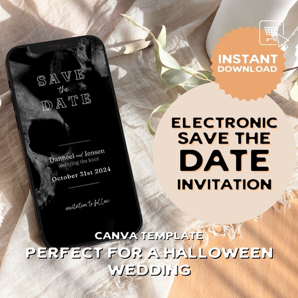 Electronic Save The Date Halloween Wedding, Editable Template, Spooky Wedding, October Save the Date Canva Template, Digital Save the Dates