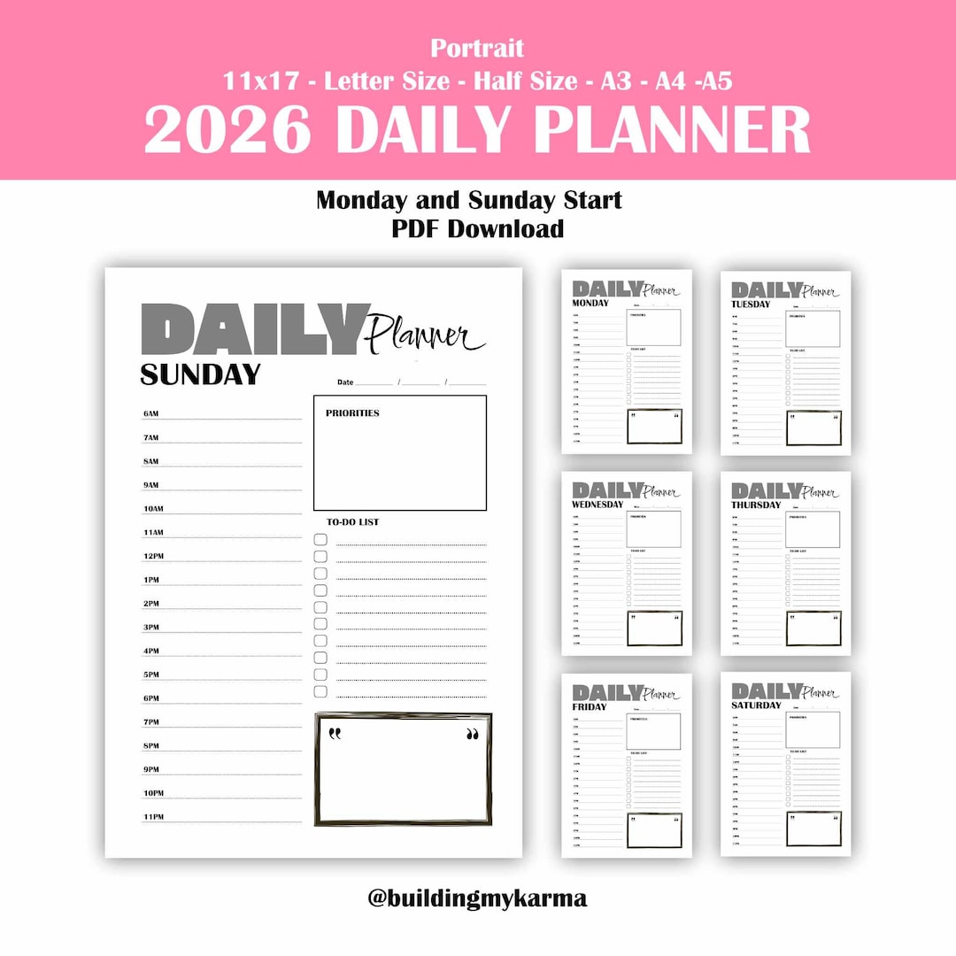 2026 Daily Planner, Calendar Printable, Year At-a-glance, PDF Download ...