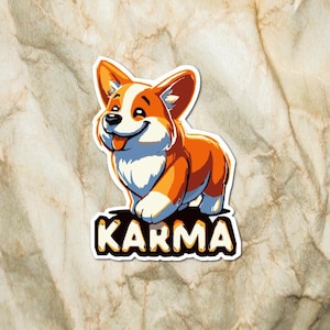 Stickers mignons illustration Dog Karma, cadeau pour propriétaire d'animal de compagnie, sticker amoureux des animaux, accessoires pour ordinateur portable, autocollant d'agenda, sticker voiture