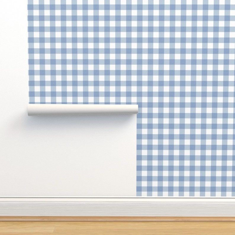 Small Scale Blue Gingham Check Wallpaper Blue Wallpaper Blue Gingham