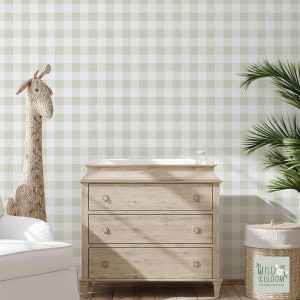 Small Scale Faux Linen Sage Green Checkered Gingham Wallpaper - Sage Green Wallpaper - Pastel Wallpaper - Check - Peel & Stick - Prepasted