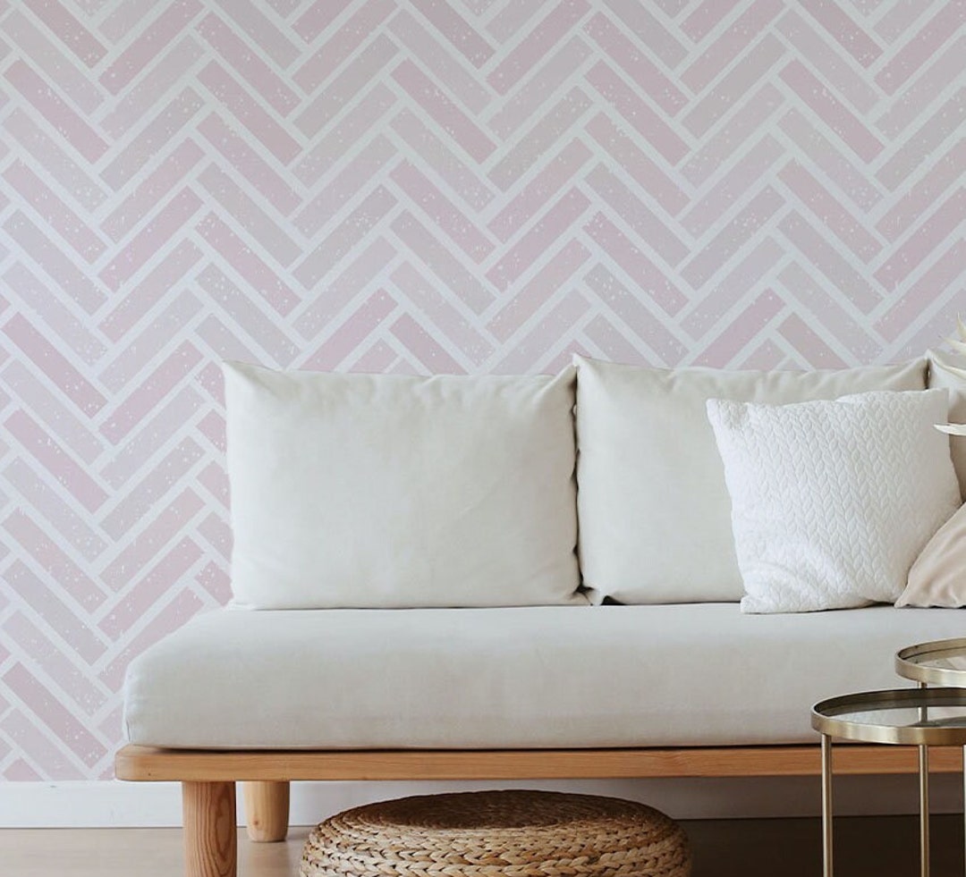 Rustic Light Pink Herringbone Wallpaper Chevron Wallpaper Etsy