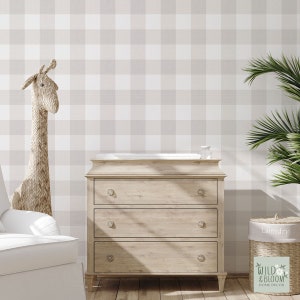 Medium Scale Beige Checkered Wallpaper - Neutral Gingham Wallpaper - Checkered Pattern - Nursery Wallpaper - Large Check Wallpaper - Nursery