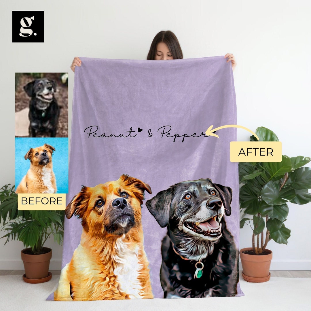 Personalized Dog Face Blanket, Personalized Pet Photo Blanket, Dog Name