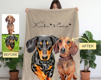 Custom Pet Portrait Blanket from photo, Personalized Dog Photo Throw Blanket, Dog Mom Gift, Dog Face and Name Blanket, Dog Loss Memorial