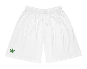 Marijuana Leaf Basketball Shorts - White