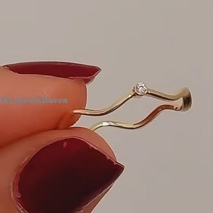 Dainty 14k Gold Wave Ring: Minimalist Diamond CZ Sterling Silver