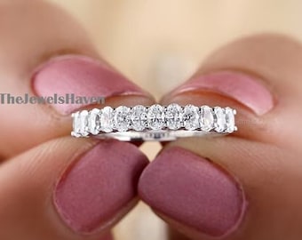 3x2mm Oval Moissanite Wedding Band Oval Cut Matching diamond Band Stacking Half Eternity Wedding Band 10K/14K Rose Gold Wedding band women