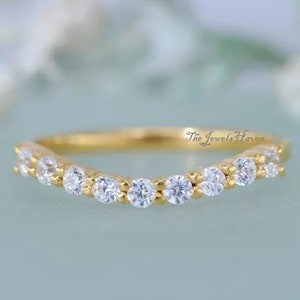 Yellow Gold Curved Moissanite Wedding Band: Sterling Silver Promise Ring