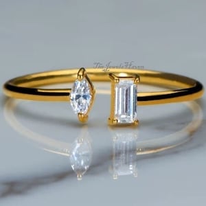 14K Gold Baguette Diamond Open Ring: Marquise Cuff Band