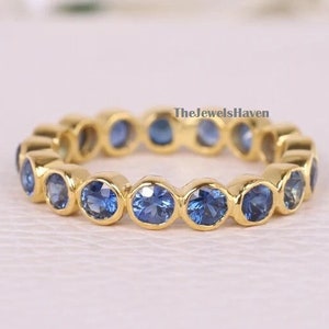 Natural Blue Sapphire Eternity Band, Engagement Ring, Sapphire Ring In 14k Yellow Gold, September Birthstone,Full Eternity Ring,Wedding Ring