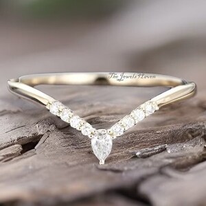 Pear CZ Stacking Wedding Band: Vintage Style Yellow Gold Promise Ring