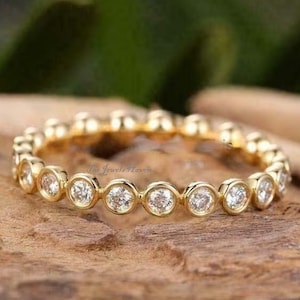 2.00 MM Bezel Set Round Moissanite Full Eternity Band / Solid 14K Gold Moissanite Band For Her / Round Cut Matching Band For Engagement Ring