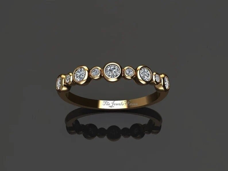 Bubble Bezel Set Band Brilliant Round Cut Moissanite Diamond Band Stackable Half Eternity Band Unique Wedding Band Anniversary Gift For Her