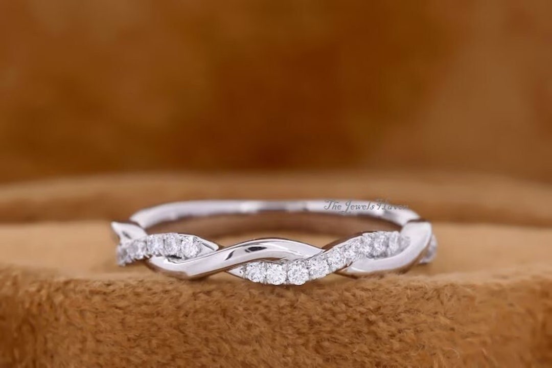 Twisted Moissanite Wedding Band: 14K White Gold Half Eternity Ring - Etsy