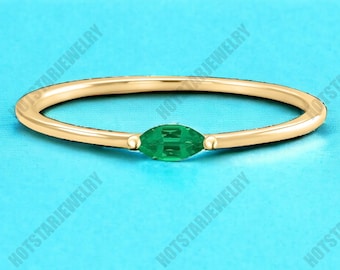 Emerald Marquise Ring, 925 Sterling Silver, May Birthstone