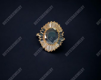 Anillo de plata de ley con diamantes negros simulados, anillo de cóctel ovalado