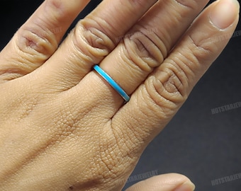 Anillo apilable de plata de ley 925 con esmalte azul turquesa