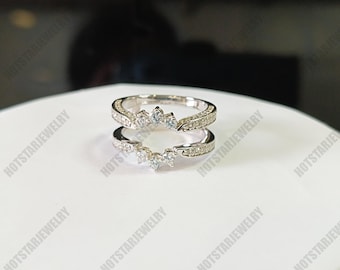 Diamond Enhancer Ring Guard, 925 Sterling Silver Wrap Ring, Round Cut Wedding Band Enhancer, Bridal Ring Guard, Stackable Band