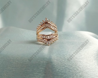 Enhancer Wrap Ring for Women,Diamond Ring Sterling Silver ,Baguette Cut wedding Ring Holder ,14k White Gold Plated Engagement Ring