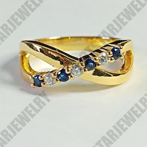 Sapphire Crisscross Ring, 925 Sterling Silver, Women Wedding Band