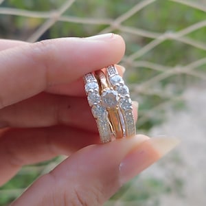 Enhancer Ring Sets, 3 Ct Round Cut Moissanite Enhancer Band Rings 14k White Gold Plated, Women's Rings, Mothers Day Gift Idea