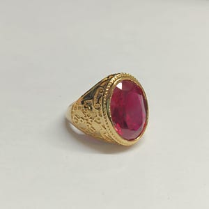 Vintage Oval Ruby Signet Ring, 14K Gold Plated Ornate Men's Statement Ring, Filigree Pink Red Gemstone Cocktail Ring, July Birthstone Gift