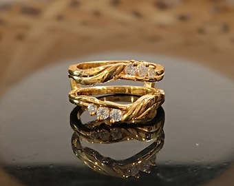 Anillo de banda envolvente de moissanita, plata de ley 925, anillo de boda chapado en oro amarillo de 14 quilates para mujer, regalo gratis para mujer.