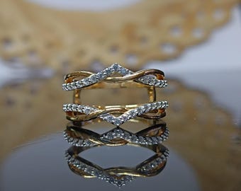 Anillo realzador de plata de ley 925, alianza de boda chapada en oro amarillo de 14 quilates, protector de anillo curvo, anillo envolvente para novias, realzador de compromiso, regalo gratis