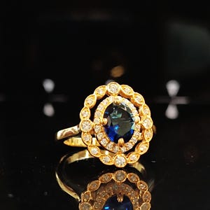 Amethyst Flower Engagement Ring, 14k Gold Plated 925 Silver