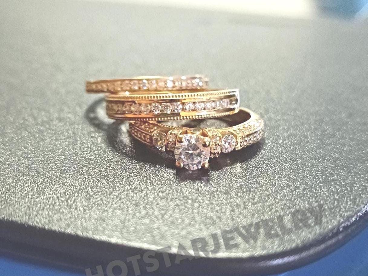 Women's Men's Trio Ring Sets, Gorgeous 2CT Round Moissanite Trio