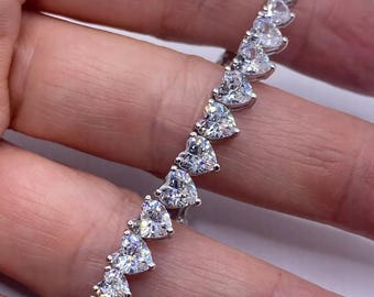 Heart Shape Diamond Tennis Bracelet, 14K Gold Plated 925 Silver, Heart Bracelet, Romantic Jewellery, Gift for Her, Bridal Bracelet