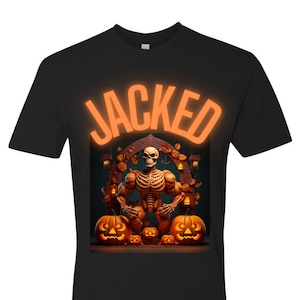 Jacked - Camiseta flexible para hombre, diseño de esqueleto de Halloween, diseño de Jack O Lantern Glow