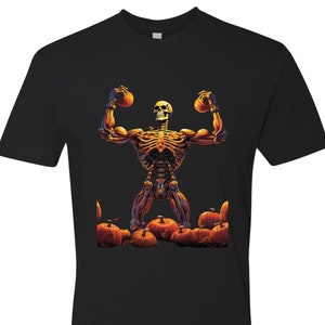 Camiseta flexible con músculos y esqueleto de Halloween para hombre, estilo escalofriante