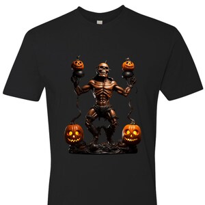 Camiseta flexible de Halloween con esqueleto triturado para hombre, con columna vertebral, Jack O Lantern