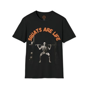Halloween Squats Are Life - Camiseta unisex con diseño de esqueleto y músculos flexibles