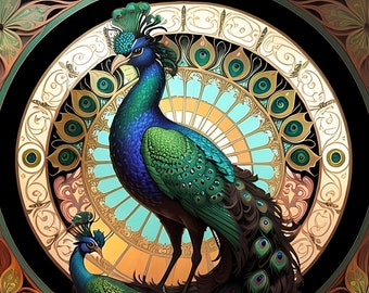 Mosaic Peacock in art nouveau style