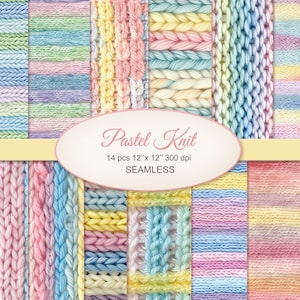 May include: A digital paper pack with 14 seamless pastel knit patterns. Each pattern is 12 inches by 12 inches and 300 dpi.