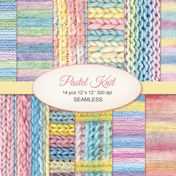 Pastel Striped Knitted Seamless Pattern. Easter Soft Knit. Commercial Use. Craft Paper, Junk Journal, Scrapbooking, Fabric. 14 PACK