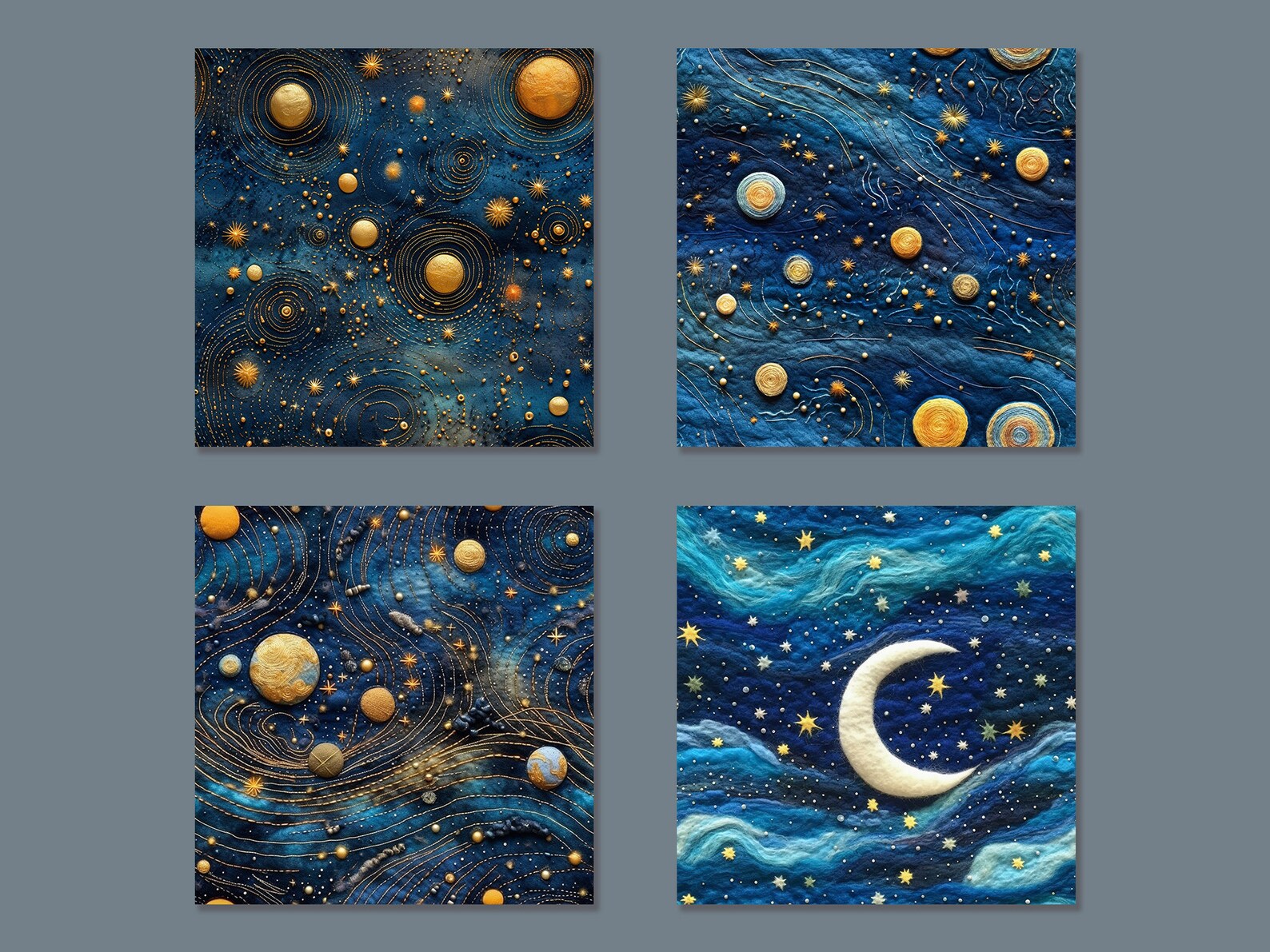 Felted Night Sky Seamless Pattern Craft Paper. Embroidered Planets Moon ...