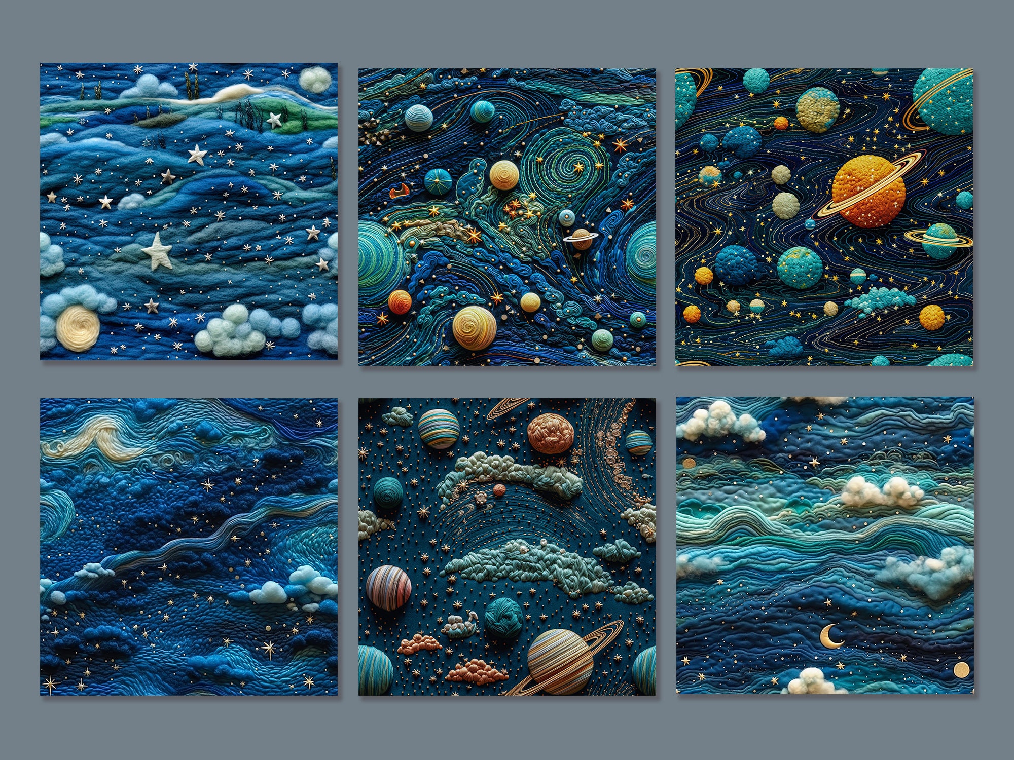Felted Night Sky Seamless Pattern Craft Paper. Embroidered Planets Moon ...