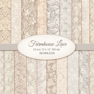 Farmhouse Lace Pattern Craft Paper. Cottagecore Texture. Commercial Use. Junk Journal, Scrapbooking, Fabric. 23 PACK