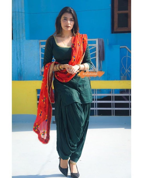 Green Patiala Suit With Phulkari Dupatta Punjabi Salwar Suit Festive Wear Salwar Kameez Suit Ready to Measure Plus Size Salwar Suit Etsy Canada