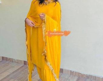 Yellow crepe Salwar kameez Custom Made Punjabi Patiala salwar Suit Ready To Stiched Indian Ethnic wear Outfit For Girls Nd Womens
